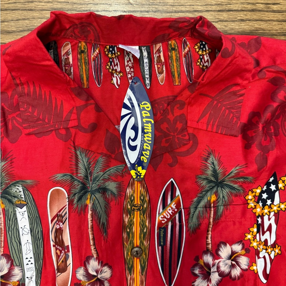 Palmwave Red Hawaiian Surfboard Print Men’s Shirt – Size Medium – NWT - Picture 3 of 5